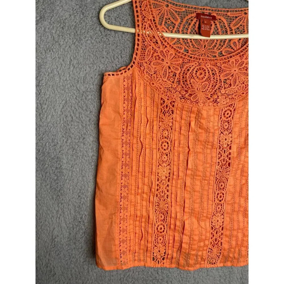 Sundance orange pintuck lace crotchet tank top boho peasant prairie light Small - Picture 2 of 9